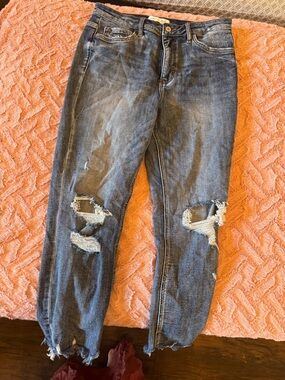 Distressed Medium Blue Ripped Boyfriend Jeans